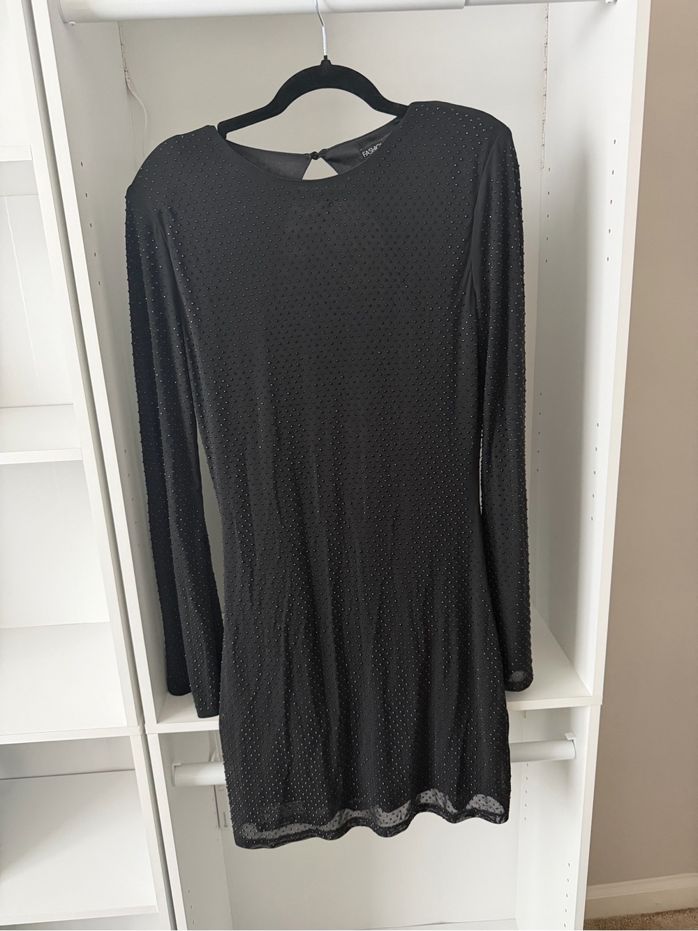 Fashion Nova Black Rhinestone Mesh Mini Dress XL